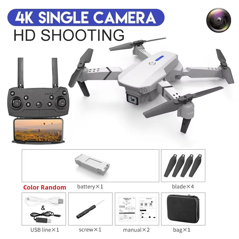 2025 E88 Pro Wifi FPV Drone - Single/Dual 4K/1080P Camera, Wide-Angle HD, Altitude Hold, Foldable Quadcopter RC Helicopter Toy