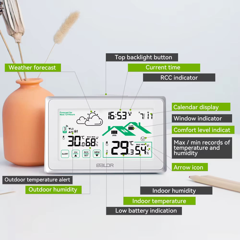 BLADR Wireless Smart Weather Station Home Digital Hygrometer Thermometer DCF Alarm Clock Calendar Trend Forecast Sensor -40℃
