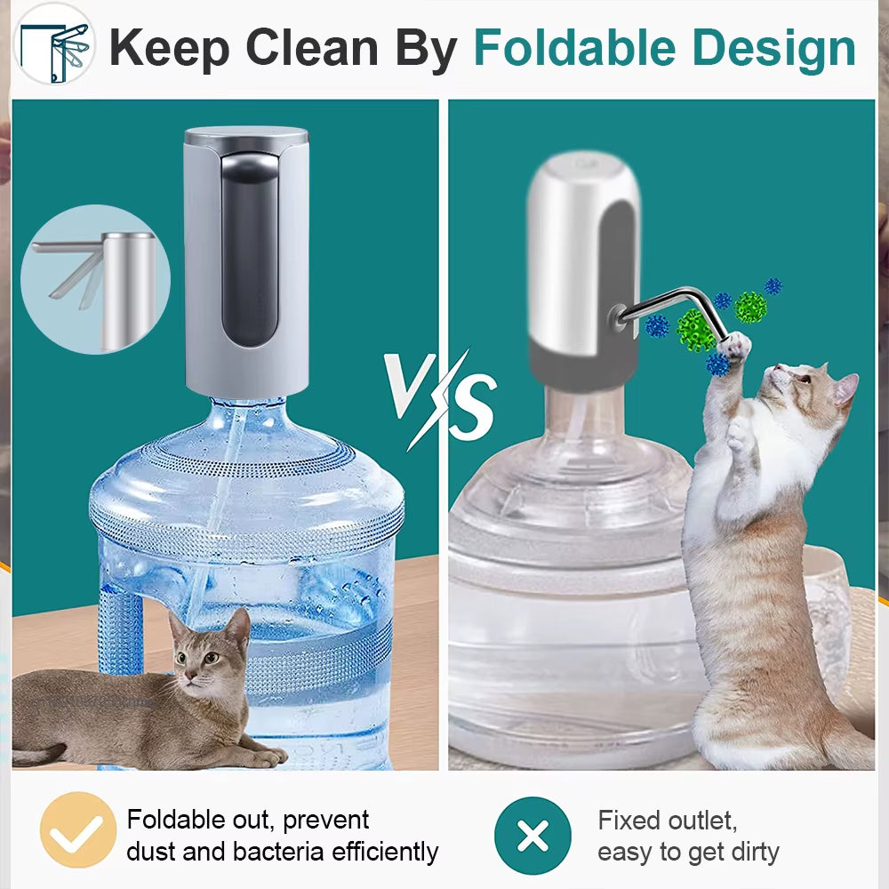 Electric Water Dispenser Foldable Automatic Water Gallon Bottle Pump 19 Liters Bottle Rechargeable Desktop Drinking Water Pump