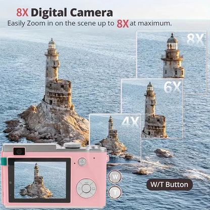 Digital Camera HD 1080P 64MP 2.4'' LCD Display Screen 8X Zoom Anti-Shake Camera
