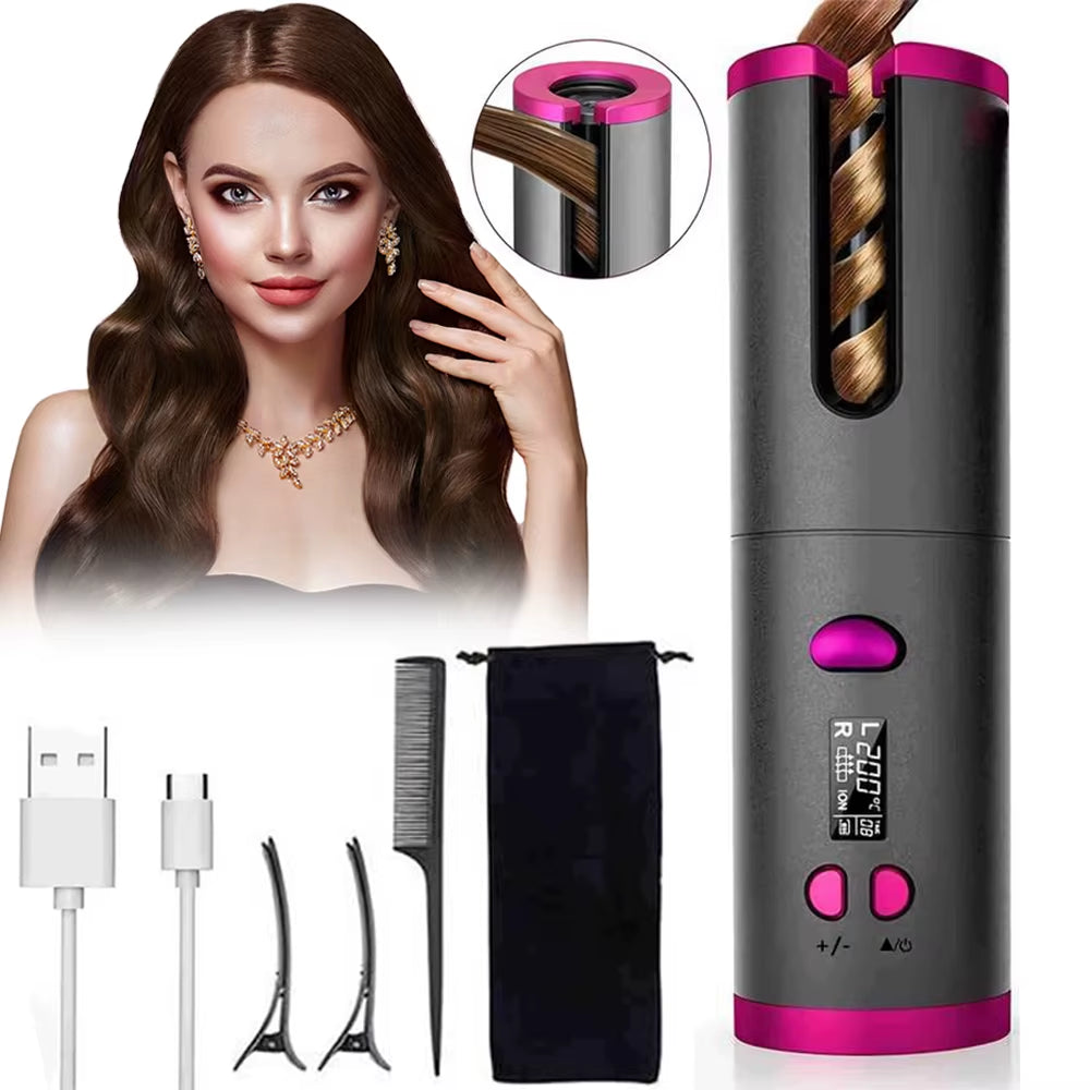 Automatic Hair Curler Portable Cordless Auto Hair Curling Iron Rotating Air Curler Rechargeable Styler Home Hair Curler Tools