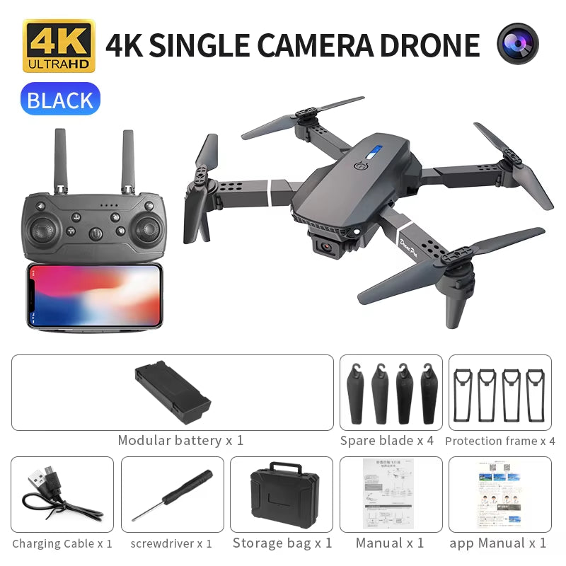 2025 E88 Pro Wifi FPV Drone - Single/Dual 4K/1080P Camera, Wide-Angle HD, Altitude Hold, Foldable Quadcopter RC Helicopter Toy
