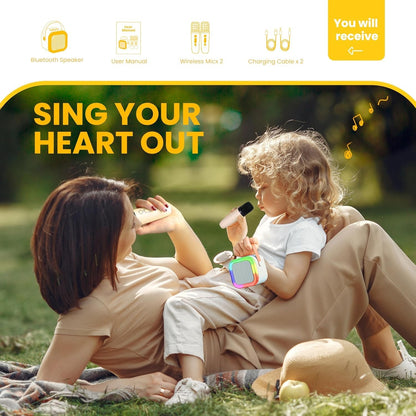 Ankuka Karaoke Machine for Kids & Adults Portable Bluetooth Speaker with 2 Wirel