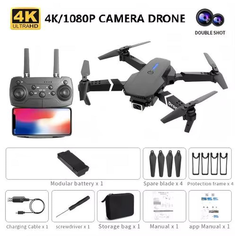 2025 E88 Pro Wifi FPV Drone - Single/Dual 4K/1080P Camera, Wide-Angle HD, Altitude Hold, Foldable Quadcopter RC Helicopter Toy