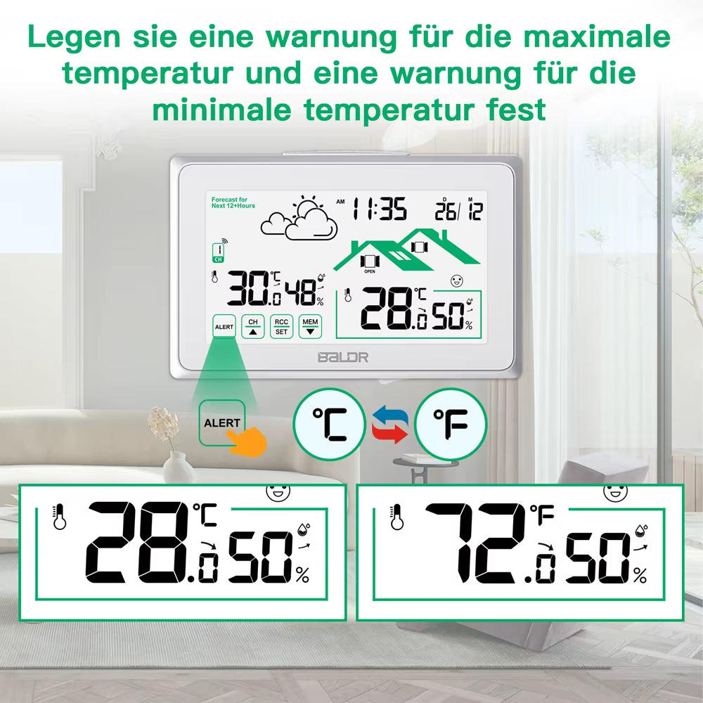 BLADR Wireless Smart Weather Station Home Digital Hygrometer Thermometer DCF Alarm Clock Calendar Trend Forecast Sensor -40℃