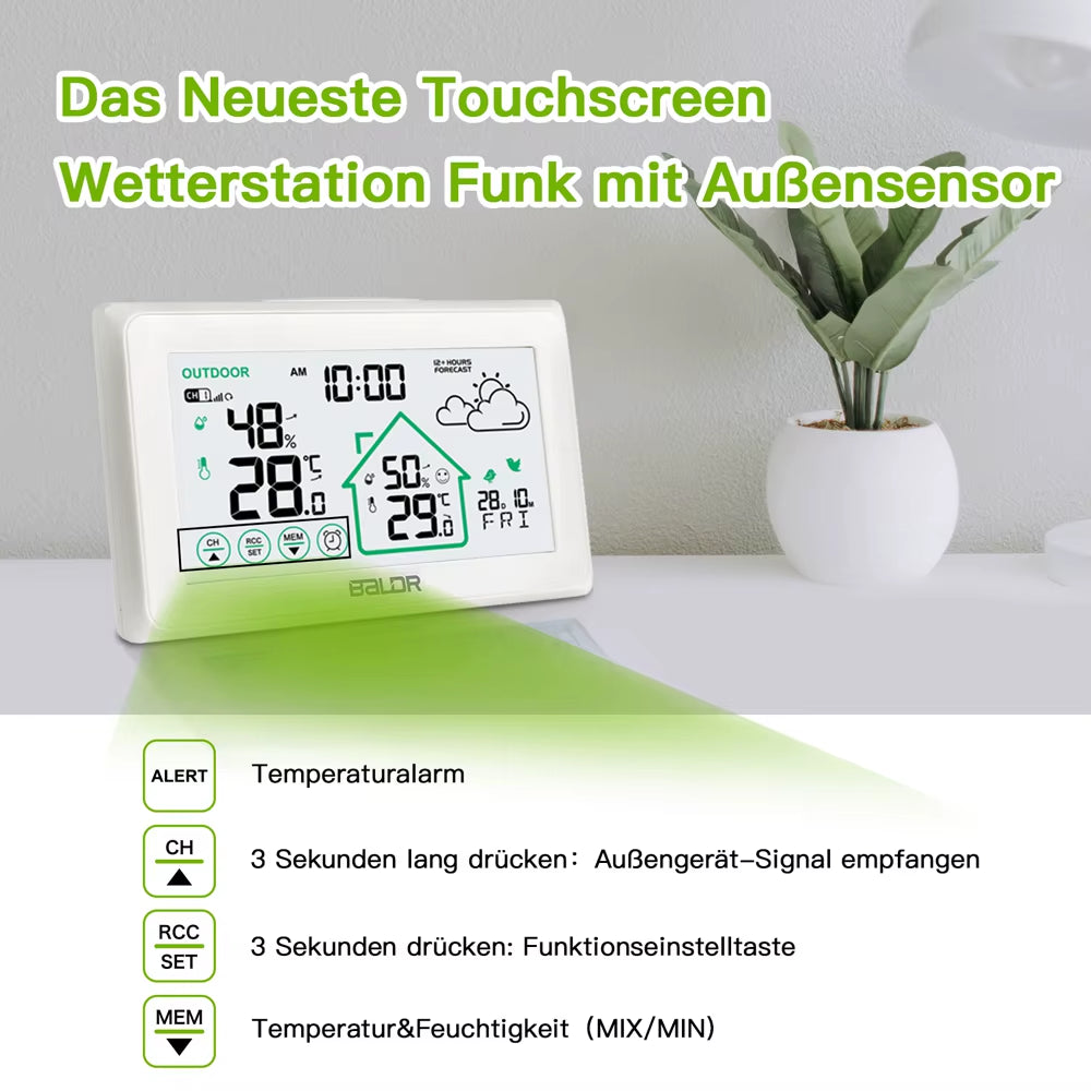 BLADR Wireless Smart Weather Station Home Digital Hygrometer Thermometer DCF Alarm Clock Calendar Trend Forecast Sensor -40℃