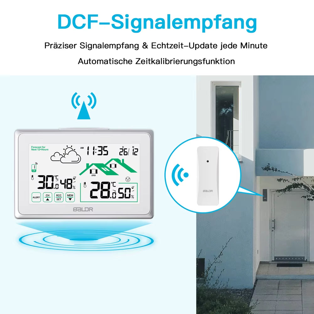 BLADR Wireless Smart Weather Station Home Digital Hygrometer Thermometer DCF Alarm Clock Calendar Trend Forecast Sensor -40℃