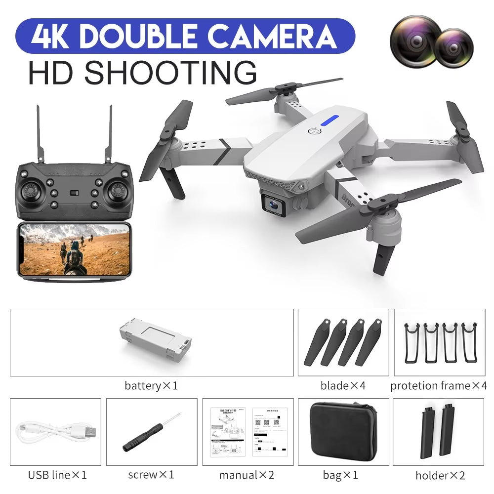 2025 E88 Pro Wifi FPV Drone - Single/Dual 4K/1080P Camera, Wide-Angle HD, Altitude Hold, Foldable Quadcopter RC Helicopter Toy