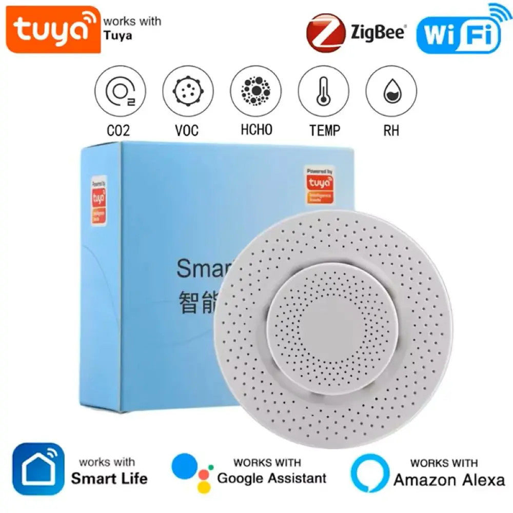 Tuya Zigbee/Wifi Air Quality Sensor Smart Air Box CO2 Meter Formaldehyde VOC Tem