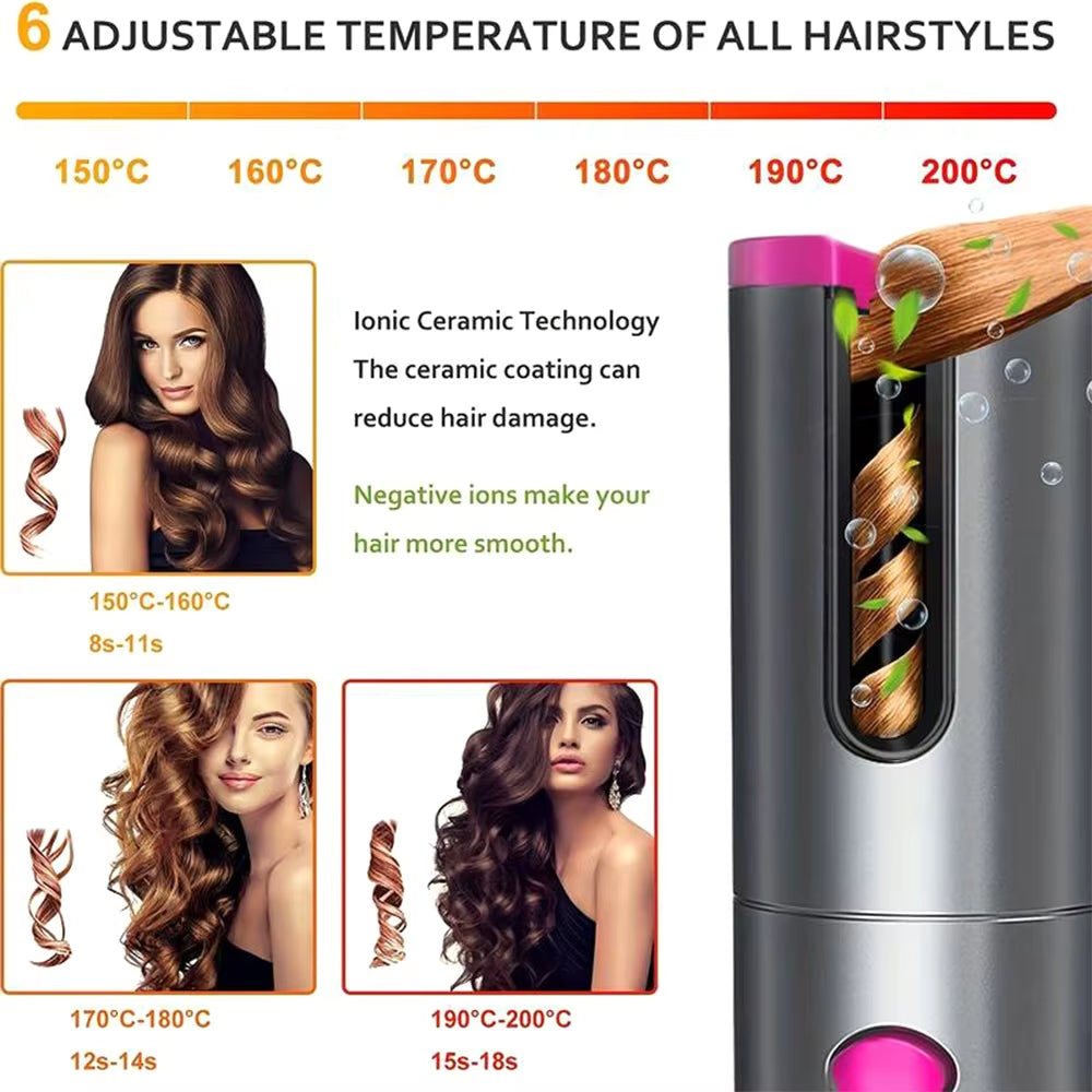 Automatic Hair Curler Portable Cordless Auto Hair Curling Iron Rotating Air Curler Rechargeable Styler Home Hair Curler Tools