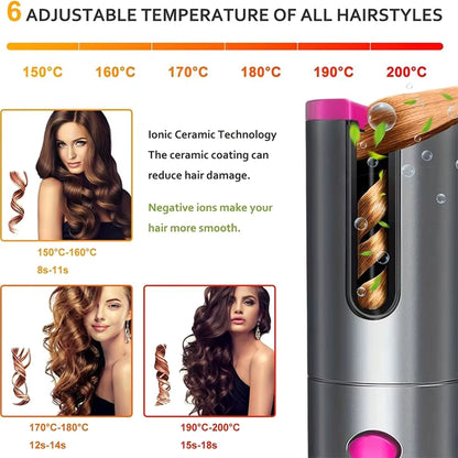 Automatic Hair Curler Portable Cordless Auto Hair Curling Iron Rotating Air Curler Rechargeable Styler Home Hair Curler Tools